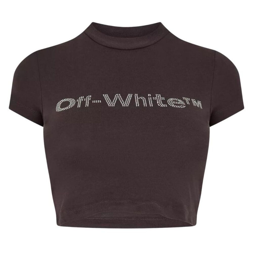 Off-White Womens/Ladies Bling Bounce Crop T-Shirt / Dark Grey